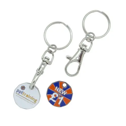 Promotional Enamel Trolley Coin Keyring with printed logo or design