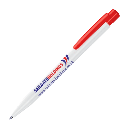 Promotional Supersaver Extra Ballpen in red and white with printed logo