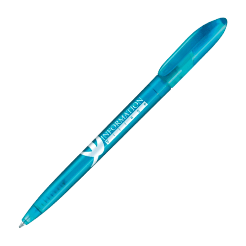 Printed Supersaver Twist Frost Ballpen in light blue with printed logo