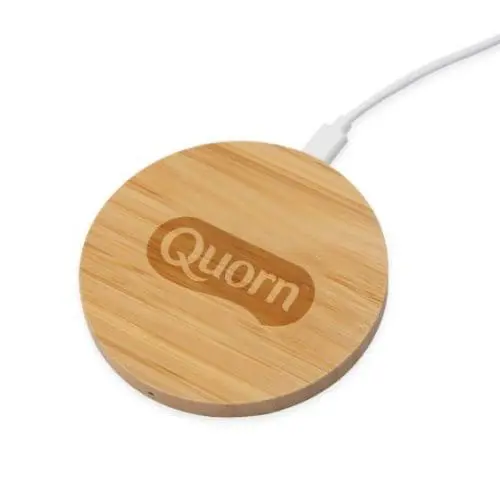 Promotional Bamboo Circular Wireless Charging Pad in bamboo printed with logo or design