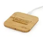 Promotional Bamboo Square Wireless Charging Pad in bamboo printed with logo or design