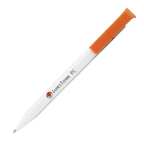 Printed Calico Ballpen in white with orange clip and printed logo or design