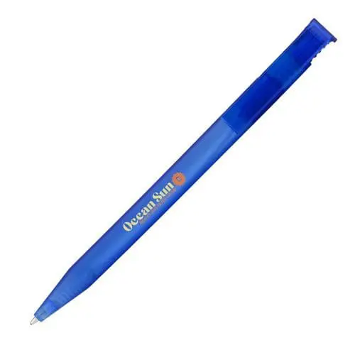 Branded Calico Frosted Ballpen in blue with printed logo or design