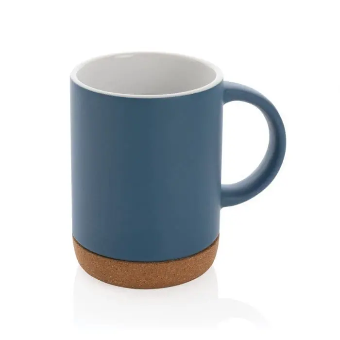 Branded Ceramic Mug with Cork Base 280ml in assorted colours supplied in gift box with printed logo or design