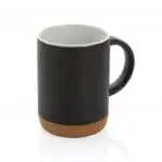 Branded Ceramic Mug with Cork Base 280ml in black supplied in gift box with printed logo or design