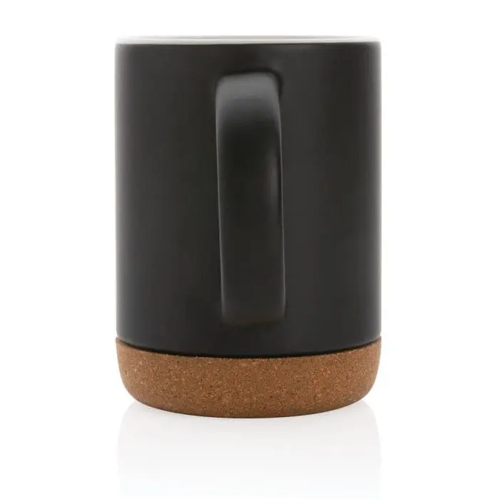 Branded Ceramic Mug with Cork Base 280ml in black supplied in gift box with printed logo or design