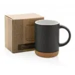 Branded Ceramic Mug with Cork Base 280ml in assorted colours supplied in gift box with printed logo or design