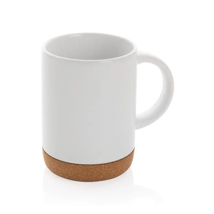 Branded Ceramic Mug with Cork Base 280ml in assorted colours supplied in gift box with printed logo or design