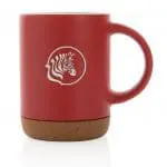 Promotional Ceramic Mug with Cork Base 280ml in red with printed logo or design