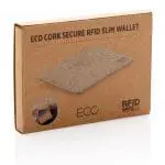 Promotional Cork RFID Slim Wallet printed with logo or design supplied in brown card box