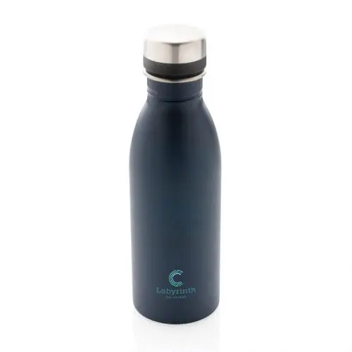 Promotional Recycled Deluxe Water Bottle 500ml in navy blue printed with logo or design