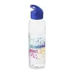 Promotional Sky Clear Tritan Bottle 650ml with blue lid and printed logo or design