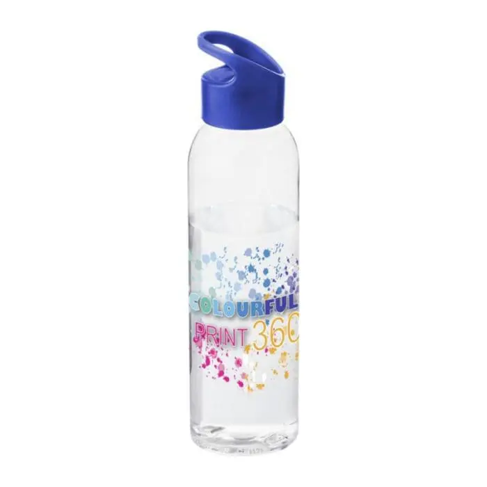 Promotional Sky Clear Tritan Bottle 650ml with blue lid and printed logo or design