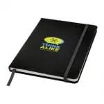 Customised Spectrum A5 Soft Touch Notebook in black with black trim and printed logo or design