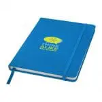 Customised Spectrum A5 Soft Touch Notebook in blue with blue trim and printed logo or design