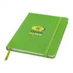 Branded Spectrum A5 Soft Touch Notebook in light green with light green trim and printed logo or design