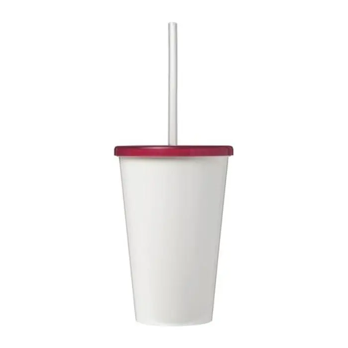 Printed Stadium Full Colour Cup 350ml with assorted coloured lid, straw and printed logo or design