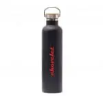 Promotional Vinga Large Thermos Bottle 1L in black with wood finish lid and printed with logo or design