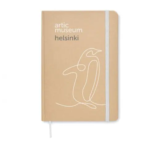 Promotional A5 Squared Paper Recycled Carton Notebook with white elastic closure printed with logo or design