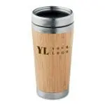 Promotional Bamboo Steel Travel Mug 400ml in bamboo with printed logo or design