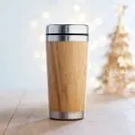 Printed Bamboo Steel Travel Mug 400ml in bamboo with printed logo or design