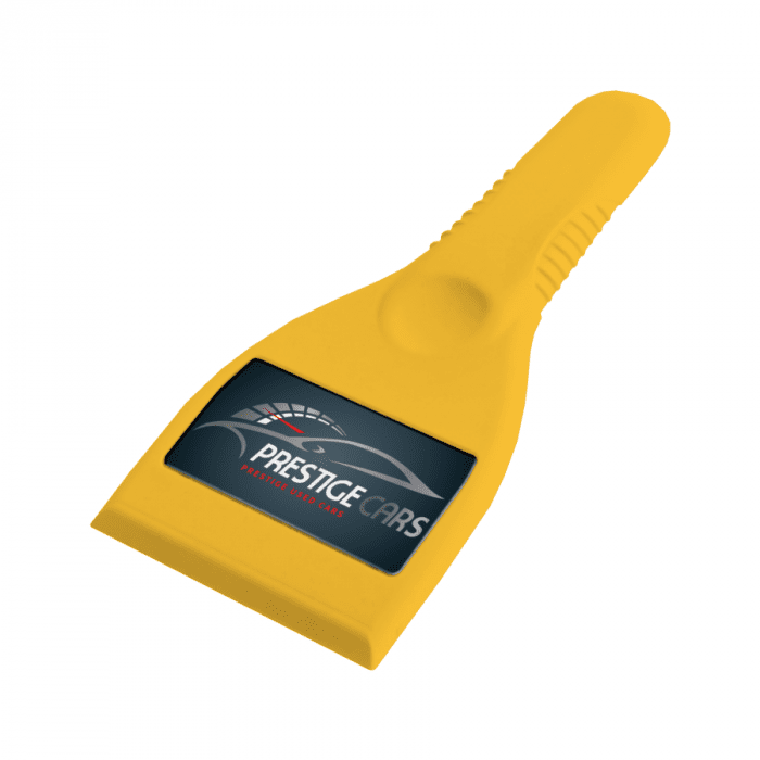 Promotional Essential Recycled Ice Scraper in yellow with printed logo or design