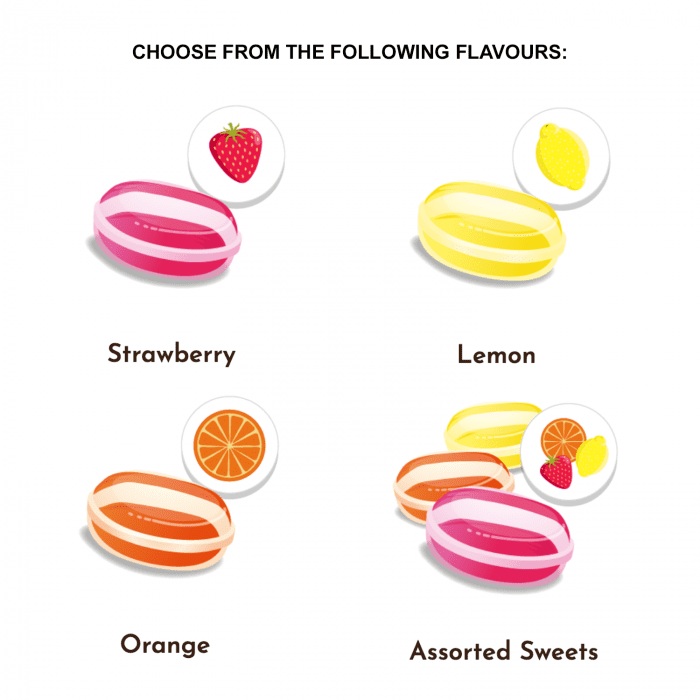 Branded Individually Wrapped Fruit Sweets in assorted flavours with printed logo or design