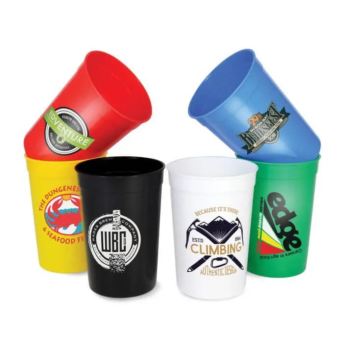 Printed Plastic Pint Stadium Cup in assorted colours with printed logo or design