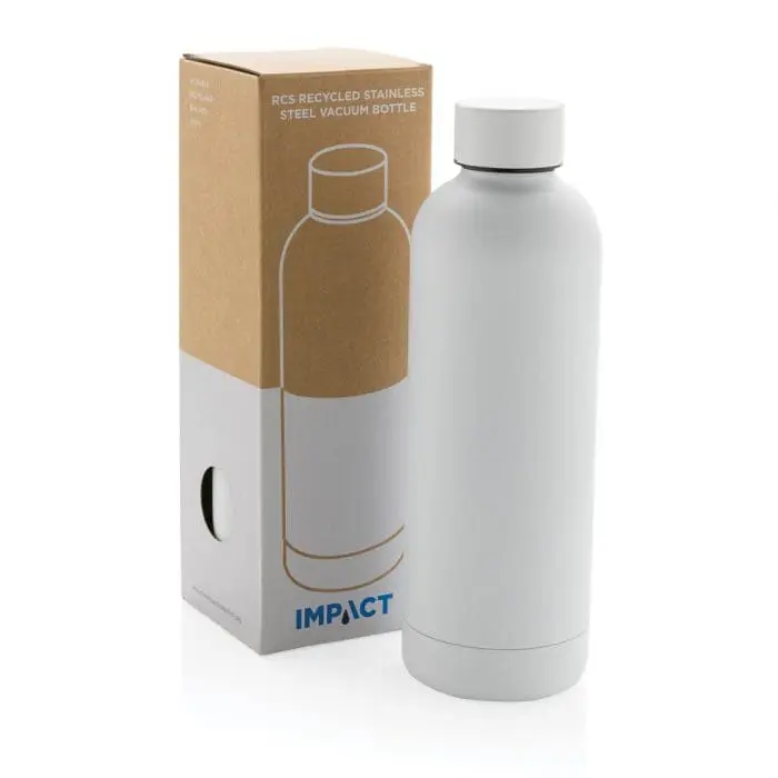 Personalised Recycled Impact Steel Vacuum Bottle 500ml with printed logo or design and supplied in cardboard box