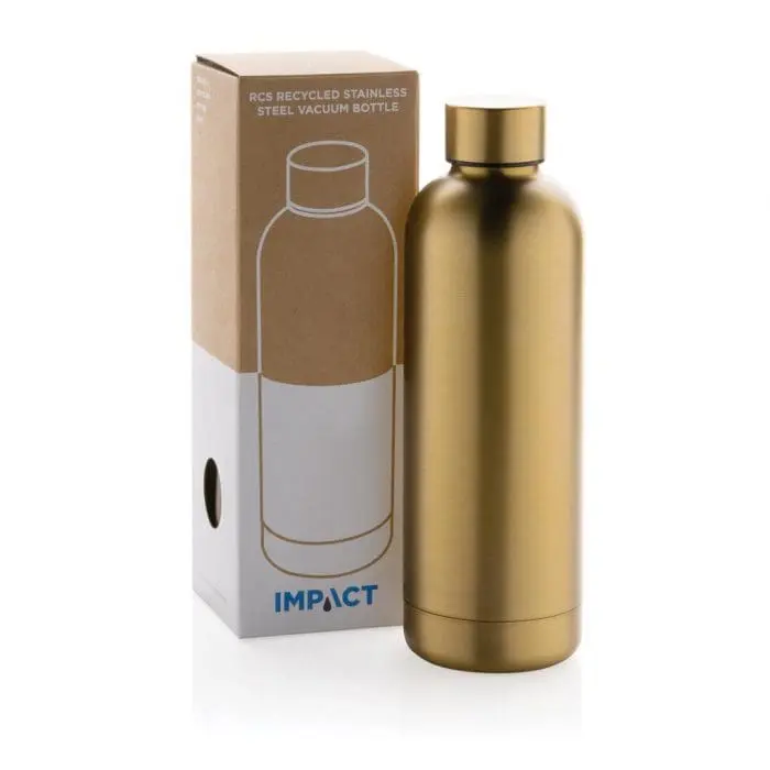 Branded Recycled Impact Steel Vacuum Bottle 500ml with printed logo or design and supplied in cardboard box