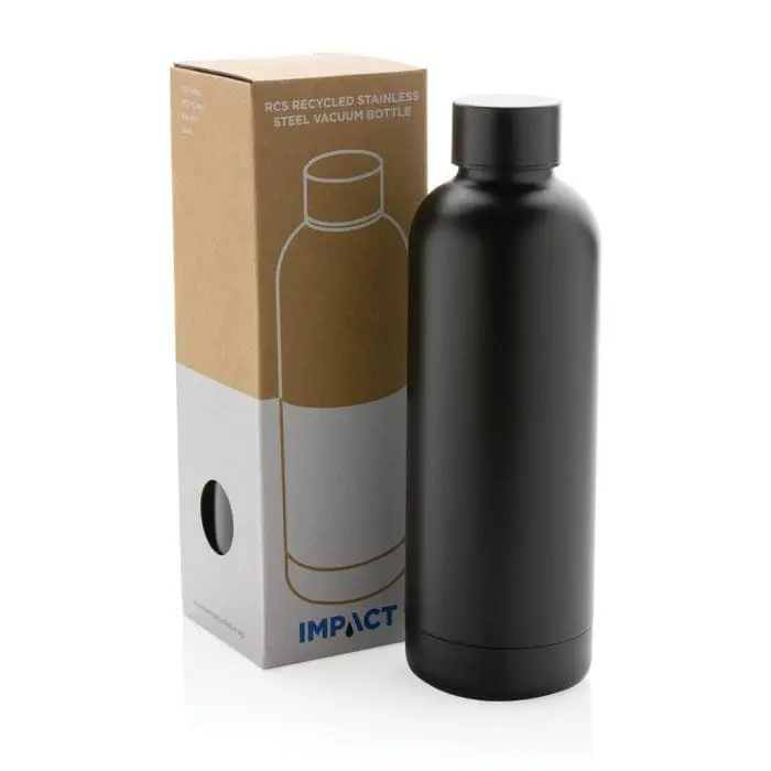 Personalised Recycled Impact Steel Vacuum Bottle 500ml with printed logo or design and supplied in cardboard box