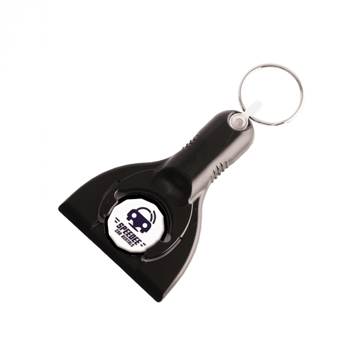 Printed Recycled Trolley Coin Ice Scraper in black with printed logo or design