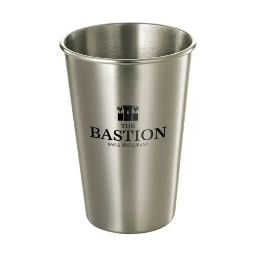 Promotional Single Wall Steel Cups 500ml in silver printed with logo or design