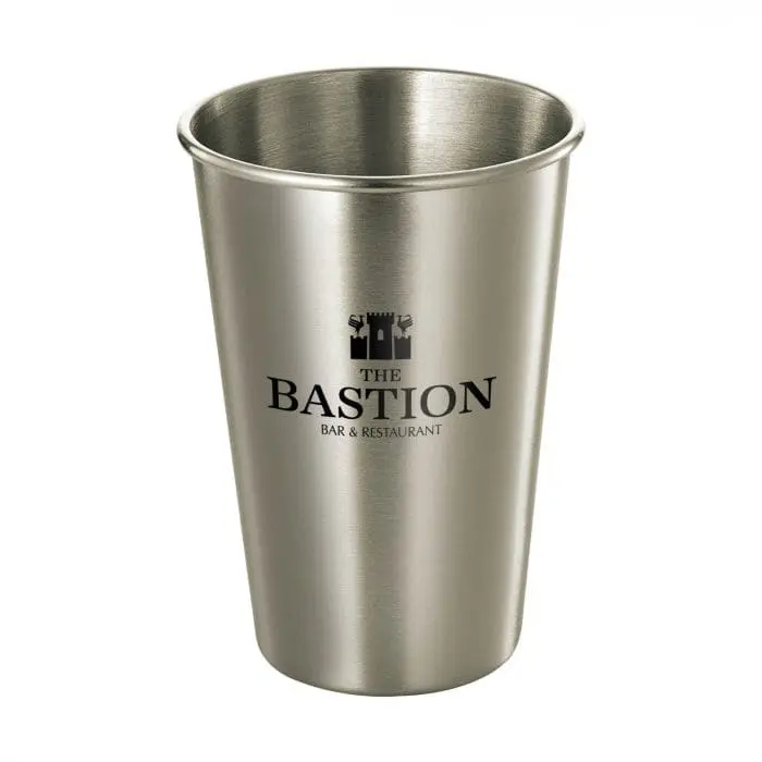 Promotional Single Wall Steel Cups 500ml in silver printed with logo or design