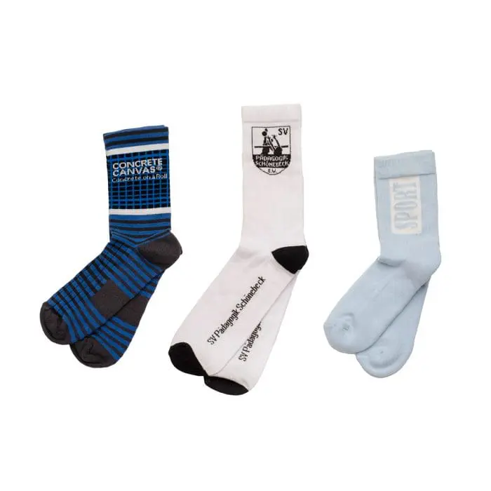 Printed Sports Crew Socks in assorted colours with printed logo or design