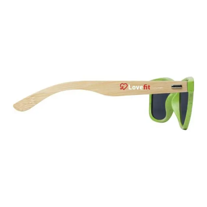 Branded Sun Ray Bamboo Sunglasses in assorted colours with printed logo or design side view