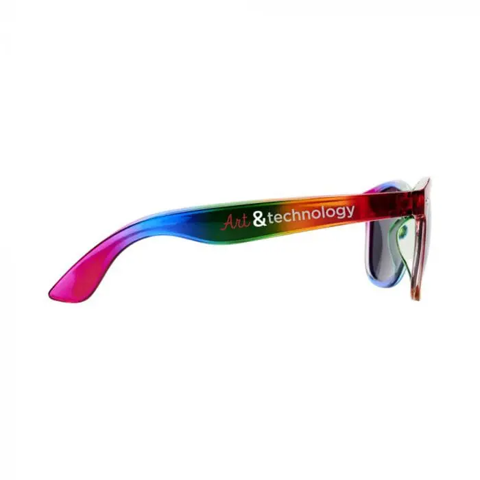 Branded Sun Ray Rainbow Sunglasses in rainbow colours with printed logo or design