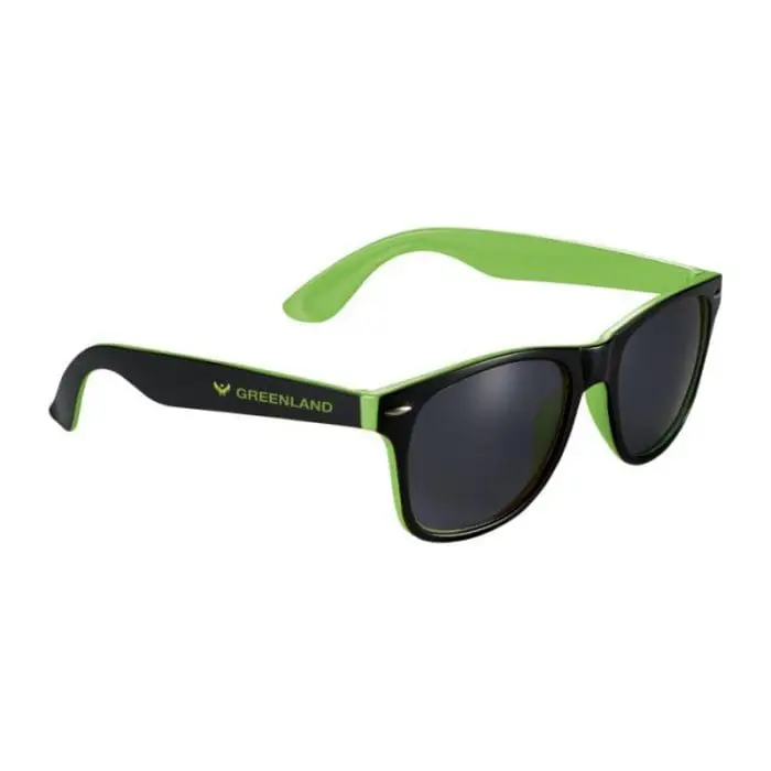 Promotional Sun Ray Two-Tone Sunglasses in light green and black with printed logo or design