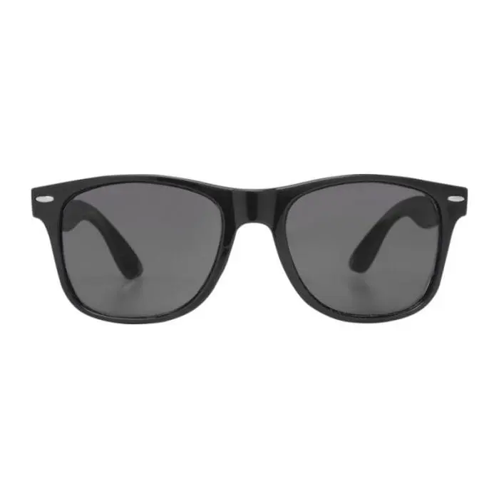 Custom-Branded Sun Ray rPET Sunglasses in black with printed logo or design