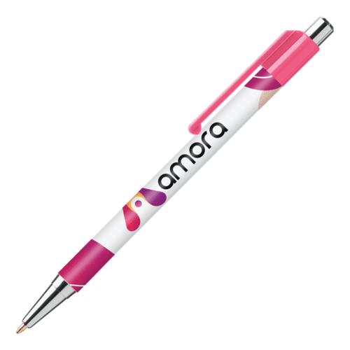 Branded Astaire Chrome Pen in pink with printed logo or design