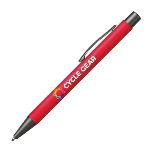 Promotional Bowie Soft Touch Metal Pen in red with printed logo or design