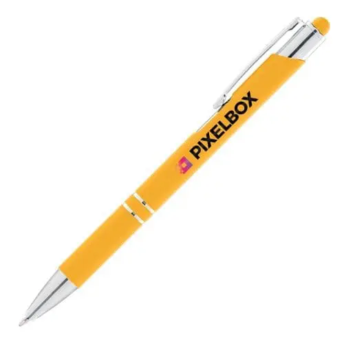 Promotional Crosby Softy Pen with Top Stylus in yellow with printed logo or design