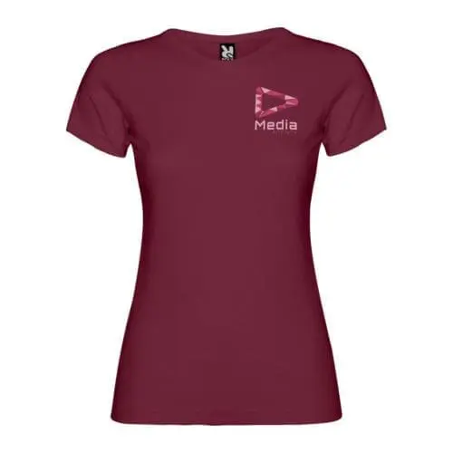 Branded Jamaica Short Sleeve Women's Colour T-Shirt in dark red printed with logo or design