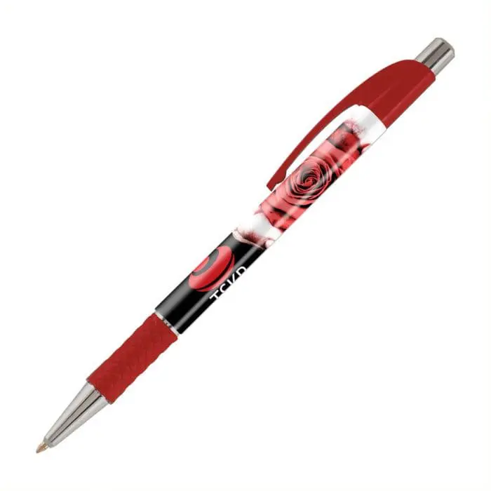 Promotional LeBeau Grip Pen in red with printed logo or design