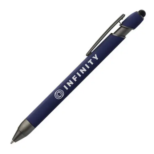 Promotional Prince Gunmetal Stylus Pen in navy blue with printed logo or design