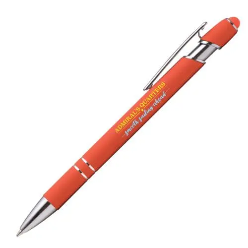 Printed Prince Soft Touch Metal Stylus Pen in orange with printed logo or design