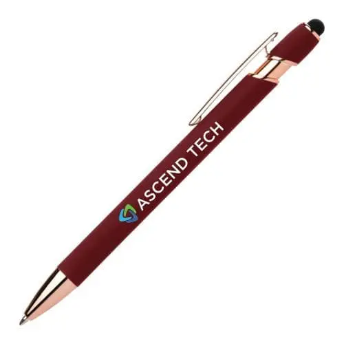 Printed Prince Softy Rose Gold Stylus Pen in dark red with printed logo or design