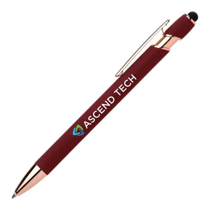 Printed Prince Softy Rose Gold Stylus Pen in dark red with printed logo or design