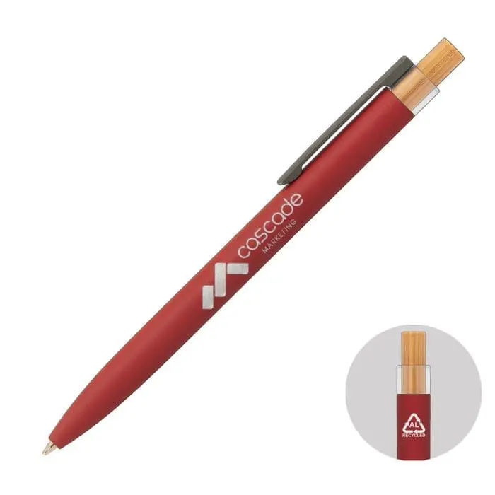 Promotional Reborn Recycled Aluminium Pen in red with printed logo or design