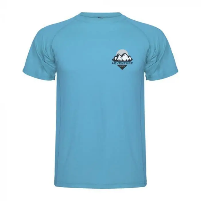 Promotional Roly Montecarlo Men's Sports T-Shirt in turquoise with printed logo or design